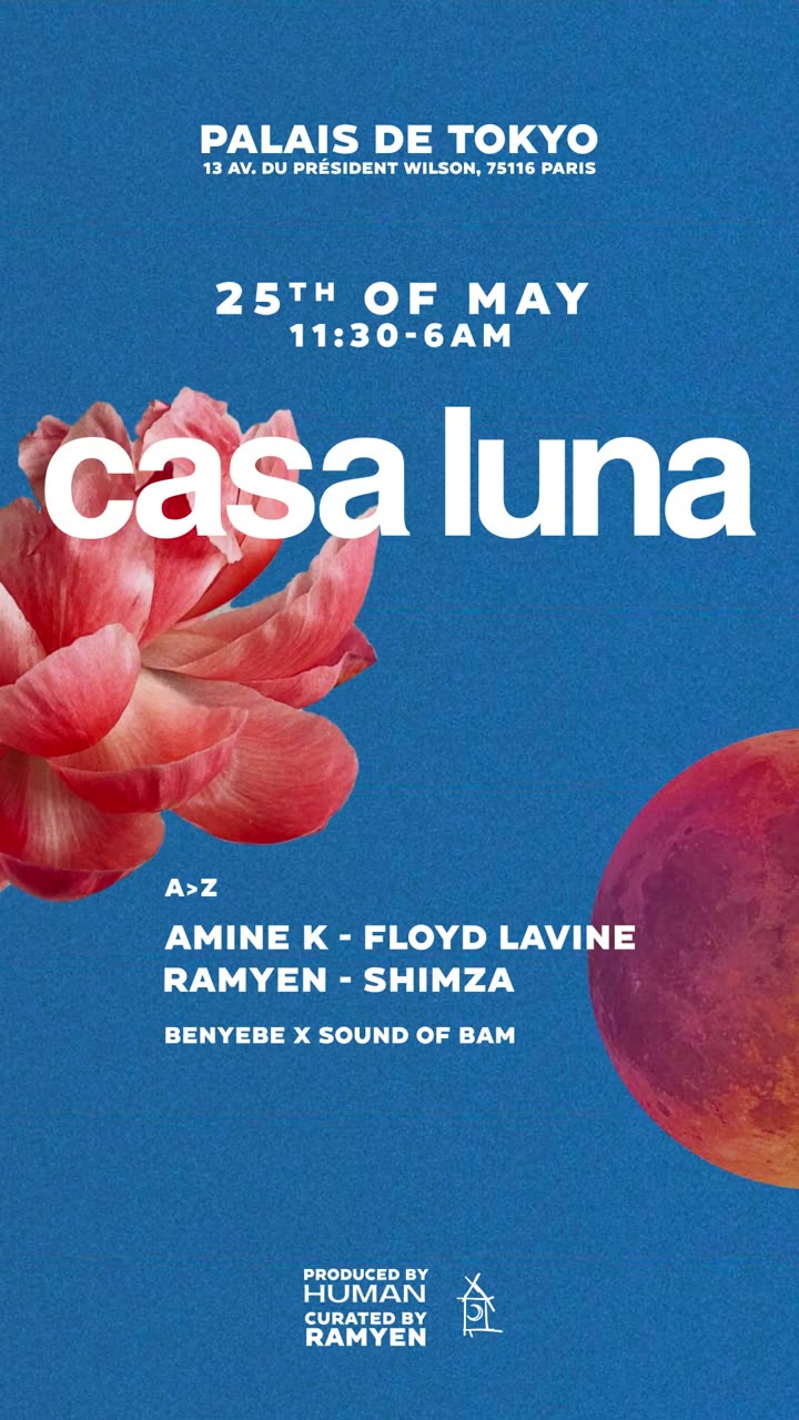 Casa Luna key art: a pink bloom and a red moon on a blue ground, 25th of May.